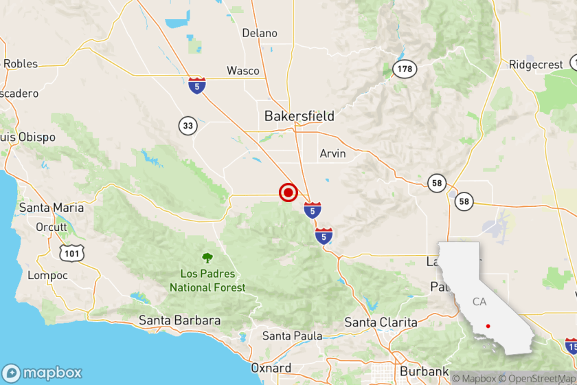 Map shows epicenter of Kern County earthquake