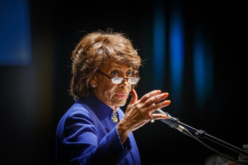 LOS ANGELES, CALIF. -- FRIDAY, JANUARY 24, 2020: Congresswoman Maxine Waters (CA-43) hosts a community meeting to discuss the recent Delta Airlines Flight #89 fuel dump over Los Angeles County schools and communities at Los Angeles Southwest College Little Theater Friday, Jan. 24, 2020. The meeting featured local officials and representatives from the Los Angeles County and City Fire Departments, Los Angeles County Health Department, and Los Angeles Unified School District who discussed the fuel dump and answered questions from concerned members of the community. A mobile medical clinic was on-site to provide medical evaluations of residents who may have been exposed to jet fuel or fumes. (Allen J. Schaben / Los Angeles Times)