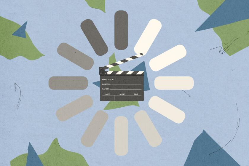 collage of a film clapboard in the middle of a loading icon