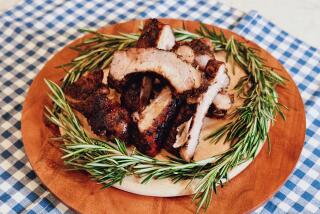 Chef Mary Sue Milliken's pork ribs at the Los Angeles Times Test Kitchen in El Segundo, CA on Thursday, May 16, 2024.