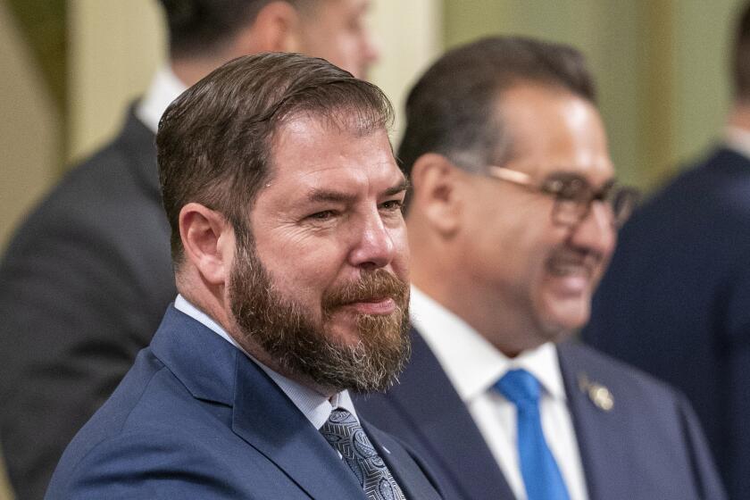 Assembly member, Dr. Joaquin Arambula D-Fresno, left, is seen at the Capitol in Sacramento, Calif., Thursday, June 1, 2023. (AP Photo/Rich Pedroncelli)