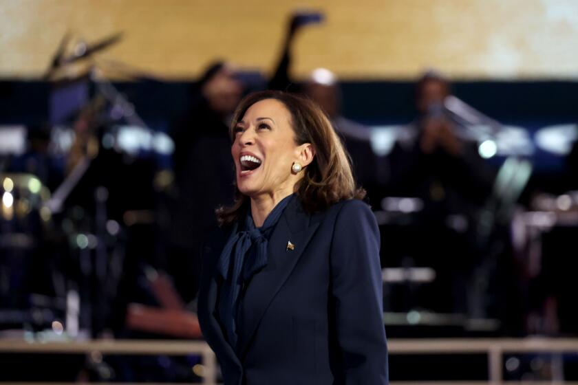 CHICAGO, IL AUGUST 22, 2024 - Democratic presidential nominee Vice President Kamala Harris speaks during the Democratic National Convention Thursday, Aug. 22, 2024, in Chicago, IL. (Robert Gauthier/Los Angeles Times)