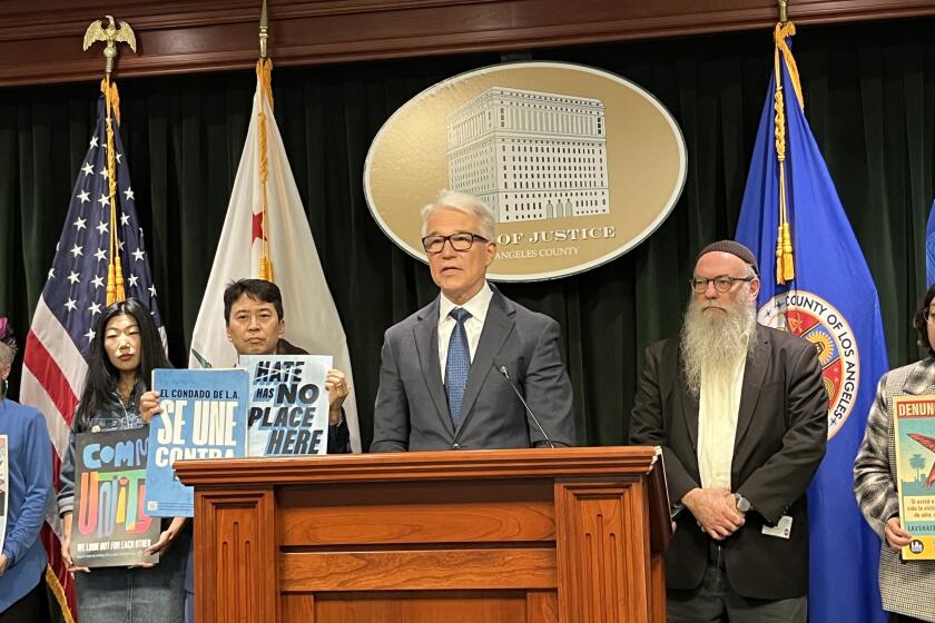 L.A. County Dist. Atty. George Gascon touted his record of prosecuting hate crimes during a press conference Thursday afternoon.