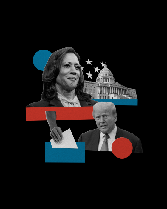 Collage of Kamala Harris and Donald Trump