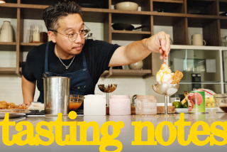 Chef Justin Pichetrungsi prepares his rendition of an ice cream sundae at the Los Angeles Times Test Kitchen in El Segundo, CA on Thursday, May 16, 2024.