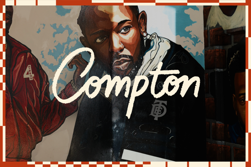 Compton illustrated typography over a mural of Nipsey Hussle