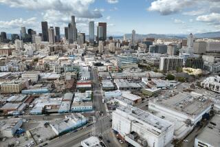 An aerial view of the area neighboring Central Avenue and 4th Street downtown Los Angeles.